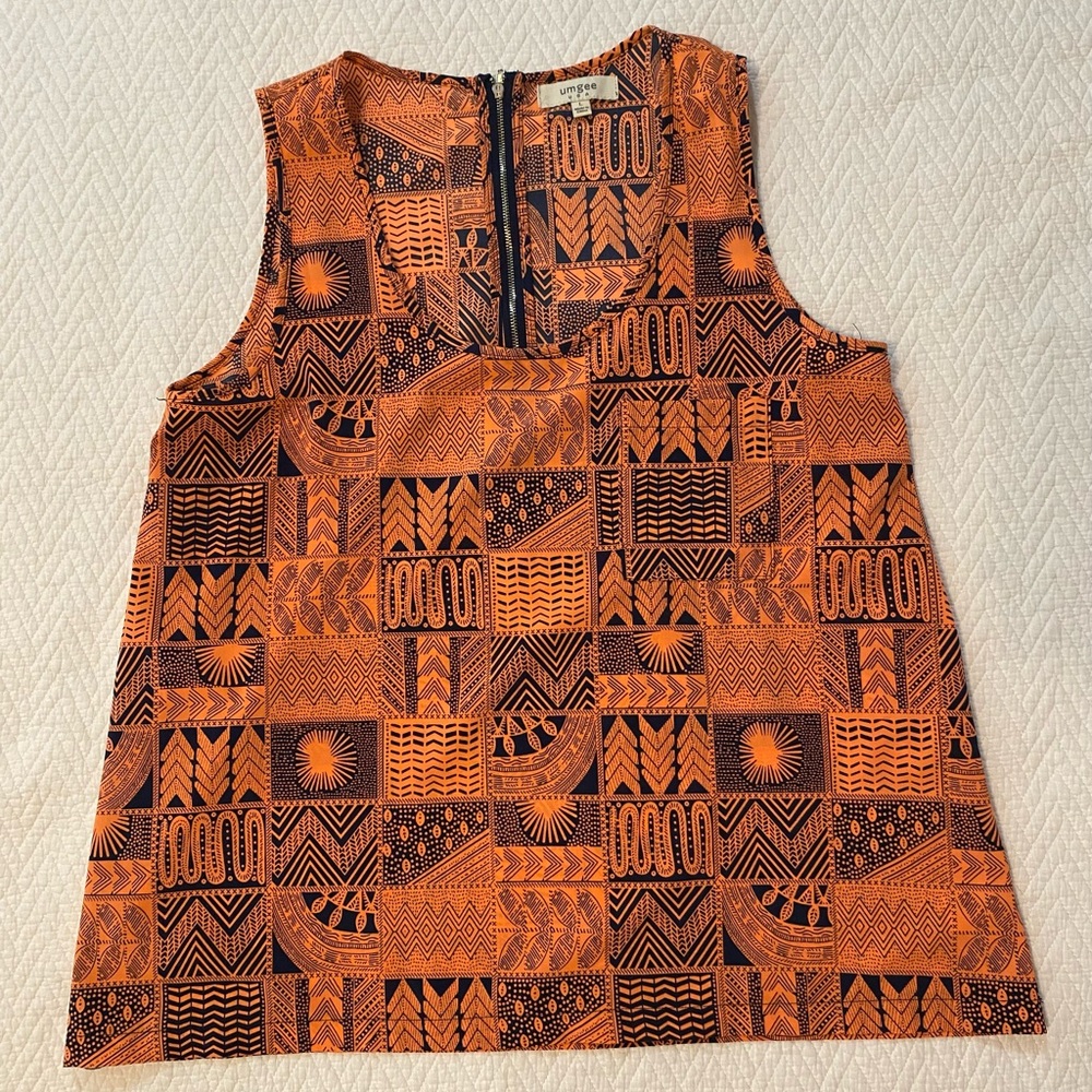 Orange Geometric Sleeveless Top